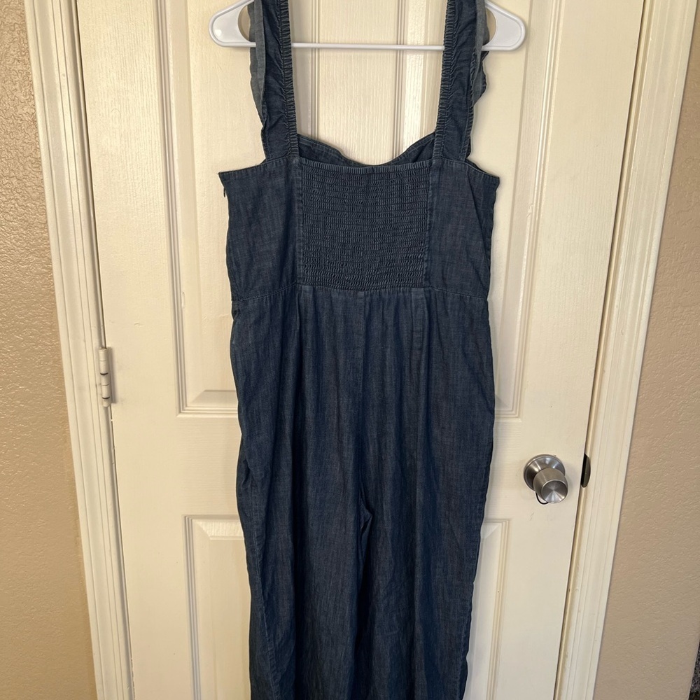 GAP Denim Jumpsuit Ruffle Apron Wide Leg Size 12 - Picture 9 of 10